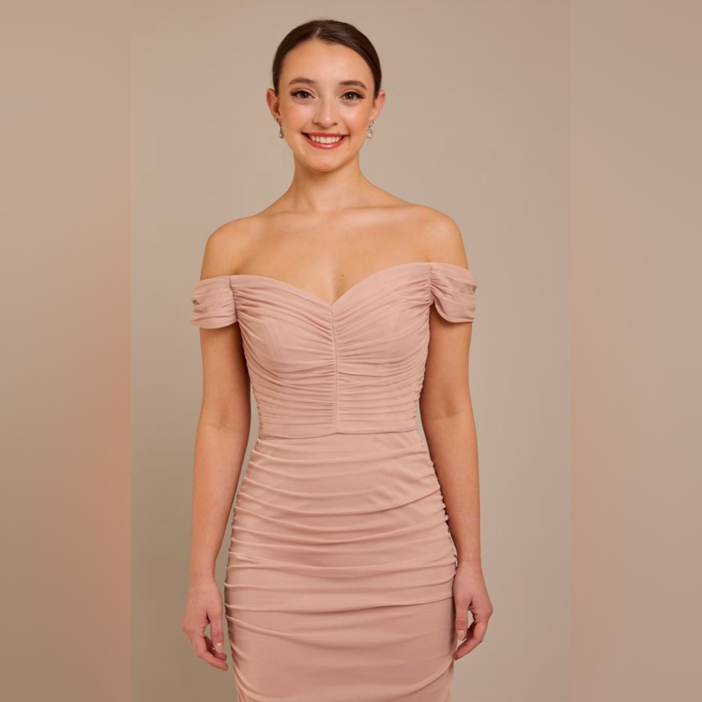 Mesh Off-The-Shoulder Ruched Dress - Picture 2 of 4